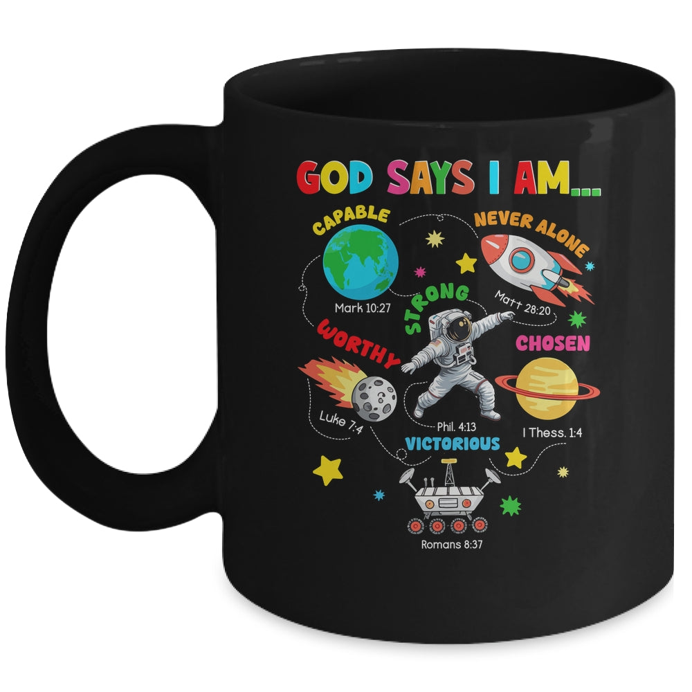 God Says I Am Outer Space Astronaut Bible Christian Boys Kid Mug | siriusteestore