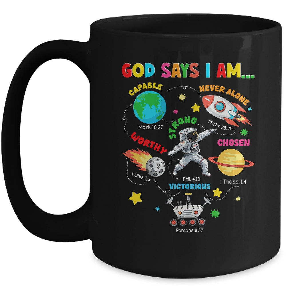 God Says I Am Outer Space Astronaut Bible Christian Boys Kid Mug | siriusteestore