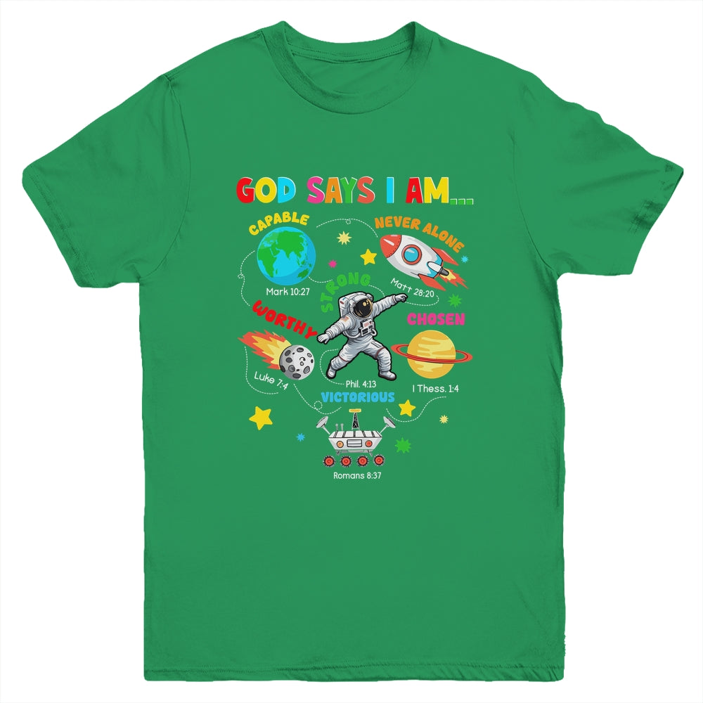 God Says I Am Outer Space Astronaut Bible Christian Boys Kid Youth Shirt | siriusteestore