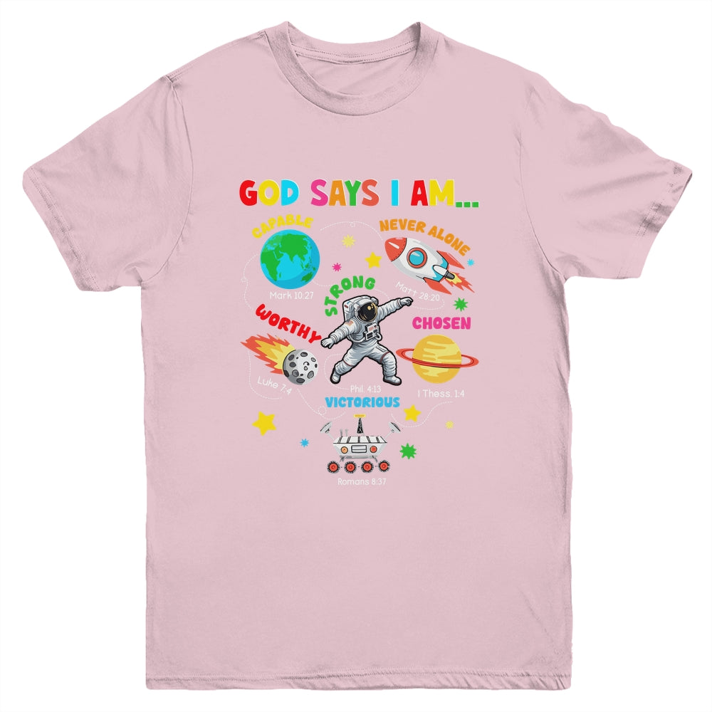 God Says I Am Outer Space Astronaut Bible Christian Boys Kid Youth Shirt | siriusteestore