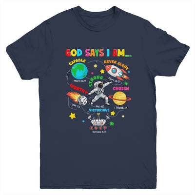 God Says I Am Outer Space Astronaut Bible Christian Boys Kid Youth Shirt | siriusteestore