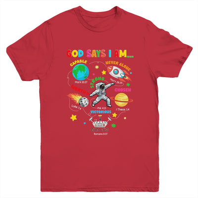 God Says I Am Outer Space Astronaut Bible Christian Boys Kid Youth Shirt | siriusteestore