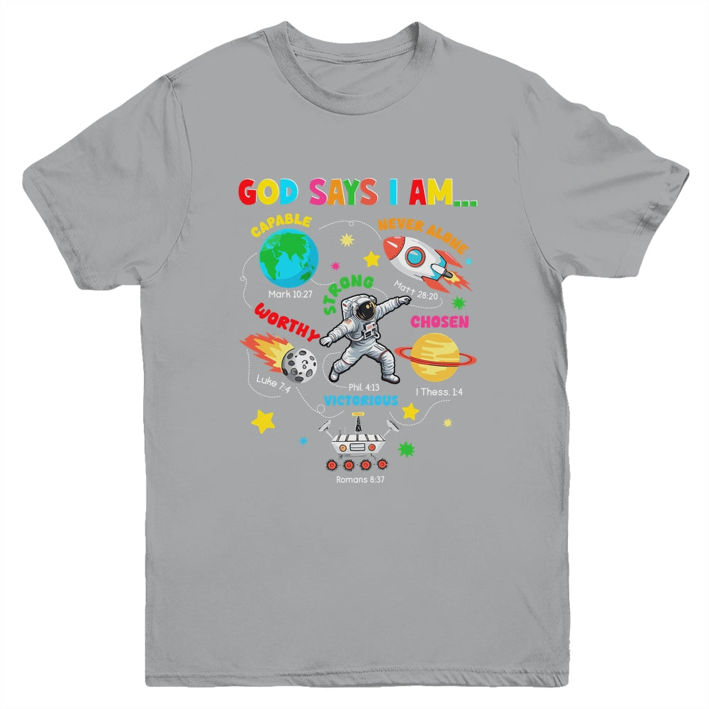 God Says I Am Outer Space Astronaut Bible Christian Boys Kid Youth Shirt | siriusteestore