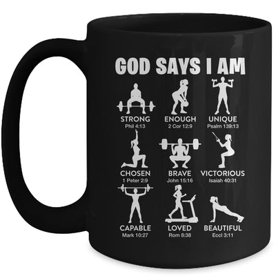 God Says I Am Weightlifting Christian Workout Gym Women Mug | siriusteestore
