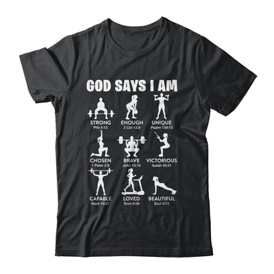 God Says I Am Weightlifting Christian Workout Gym Women Shirt & Tank Top | siriusteestore