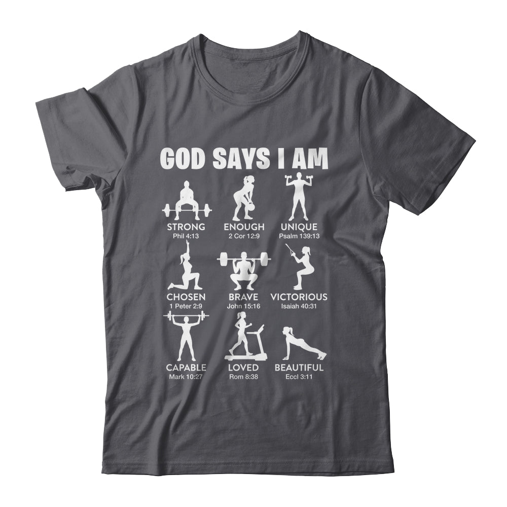 God Says I Am Weightlifting Christian Workout Gym Women Shirt & Tank Top | siriusteestore