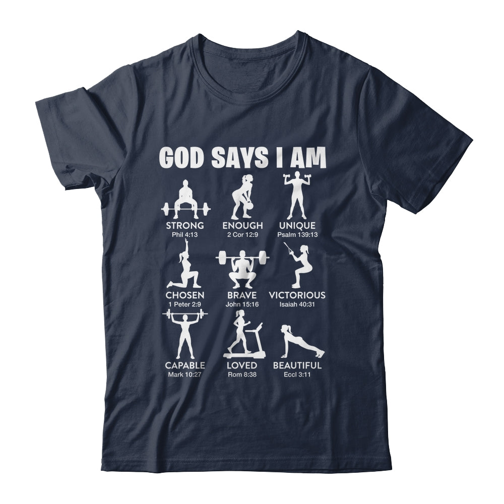 God Says I Am Weightlifting Christian Workout Gym Women Shirt & Tank Top | siriusteestore