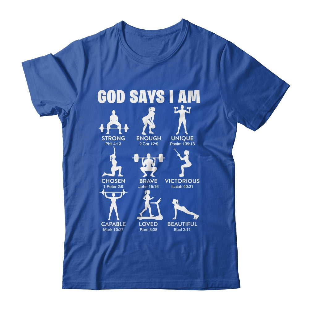 God Says I Am Weightlifting Christian Workout Gym Women Shirt & Tank Top | siriusteestore