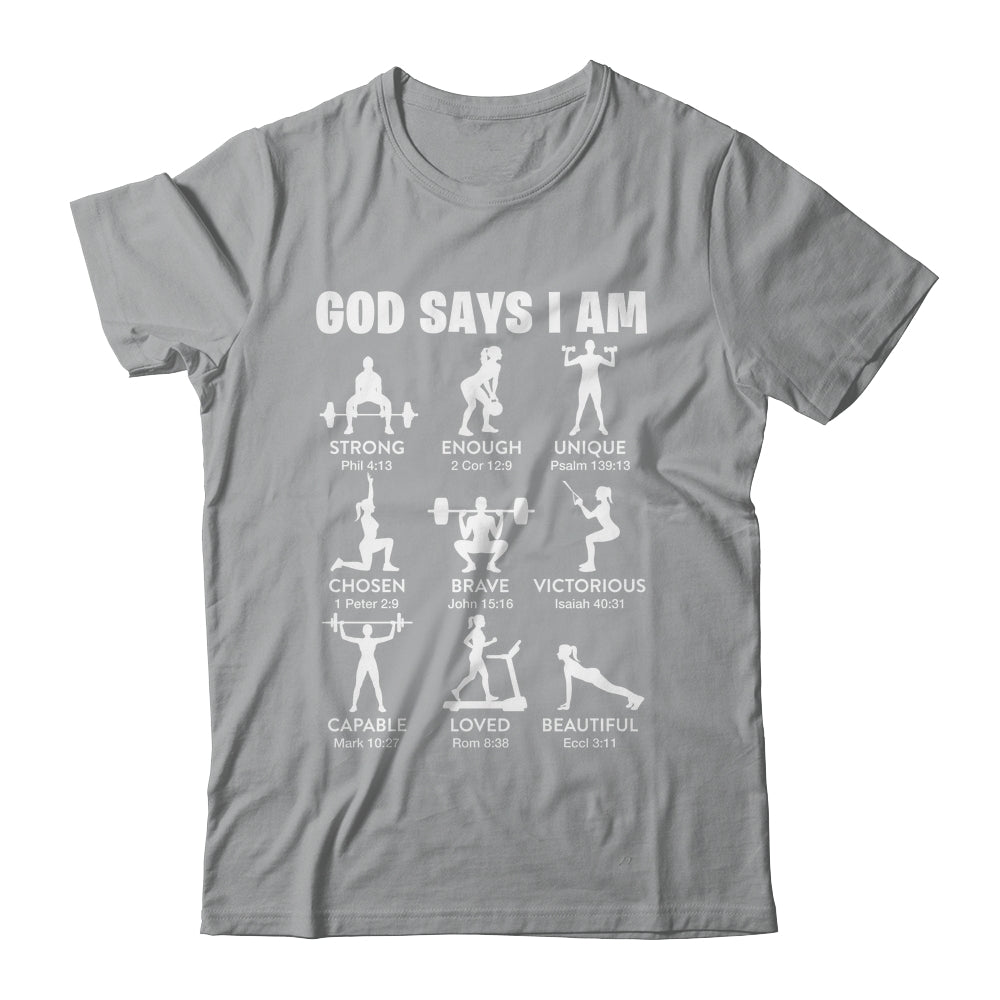 God Says I Am Weightlifting Christian Workout Gym Women Shirt & Tank Top | siriusteestore