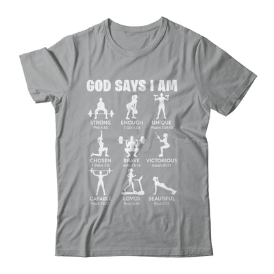God Says I Am Weightlifting Christian Workout Gym Women Shirt & Tank Top | siriusteestore