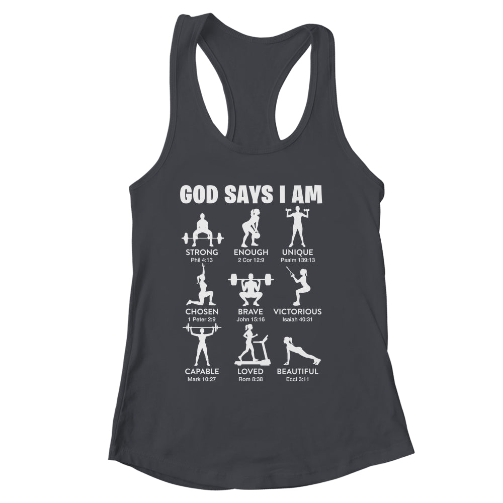 God Says I Am Weightlifting Christian Workout Gym Women Shirt & Tank Top | siriusteestore