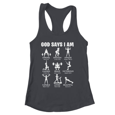 God Says I Am Weightlifting Christian Workout Gym Women Shirt & Tank Top | siriusteestore