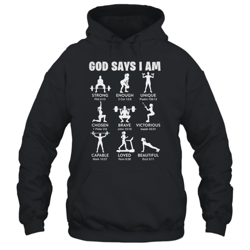 God Says I Am Weightlifting Christian Workout Gym Women Shirt & Tank Top | siriusteestore
