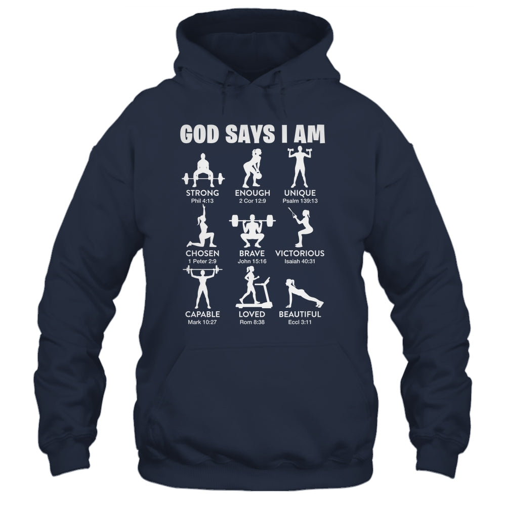 God Says I Am Weightlifting Christian Workout Gym Women Shirt & Tank Top | siriusteestore