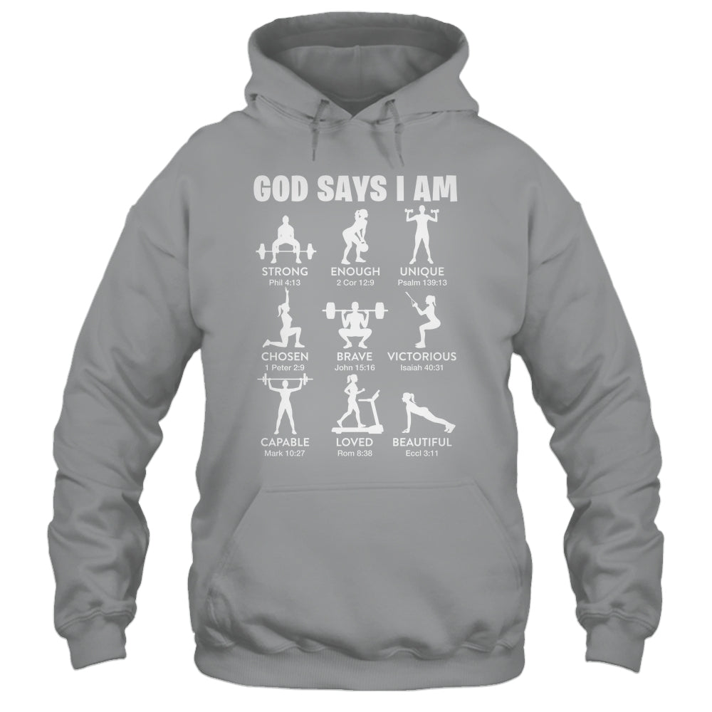 God Says I Am Weightlifting Christian Workout Gym Women Shirt & Tank Top | siriusteestore