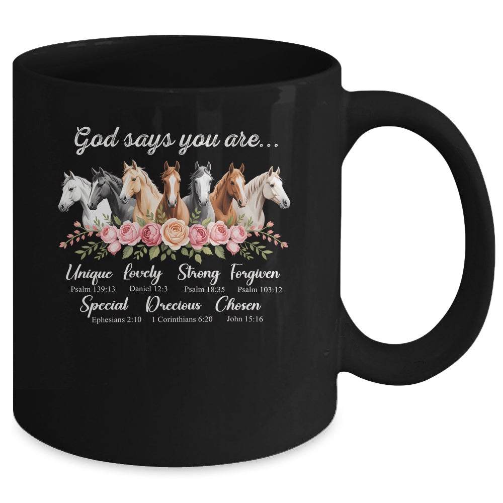 God Says You Are Religious Inspirational Horse Lover Black Mug | siriusteestore