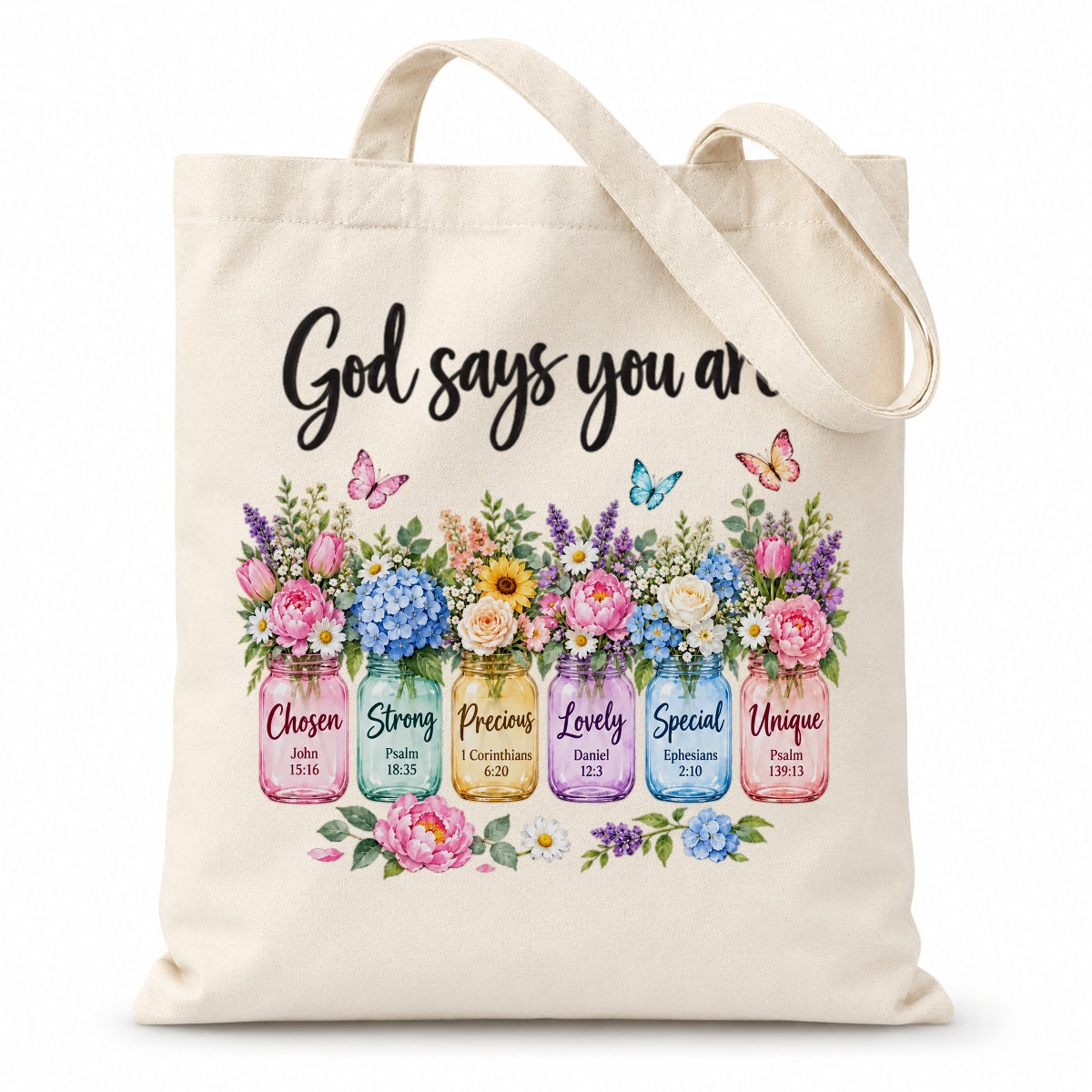 God Says You Are Unique Special Chosen Bible Verse Christian Canvas Tote Bag Floral Faith Gift For Women Church Friends Religious Library Book Shoulder Bag For Friends | siriusteestore