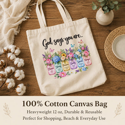 God Says You Are Unique Special Chosen Bible Verse Christian Canvas Tote Bag Floral Faith Gift For Women Church Friends Religious Library Book Shoulder Bag For Friends | siriusteestore