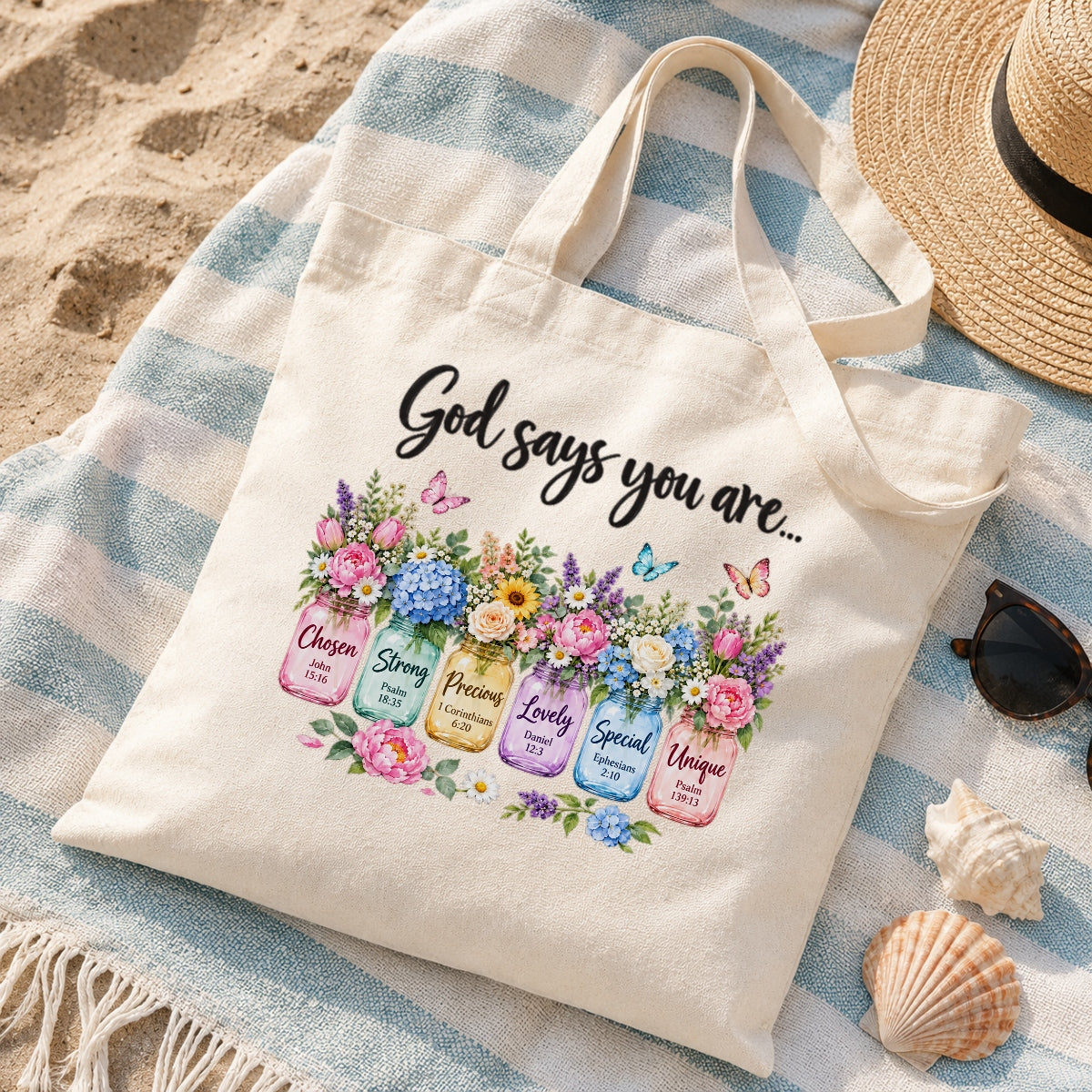 God Says You Are Unique Special Chosen Bible Verse Christian Canvas Tote Bag Floral Faith Gift For Women Church Friends Religious Library Book Shoulder Bag For Friends | siriusteestore