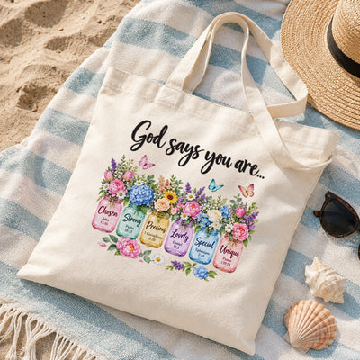 God Says You Are Unique Special Chosen Bible Verse Christian Canvas Tote Bag Floral Faith Gift For Women Church Friends Religious Library Book Shoulder Bag For Friends | siriusteestore
