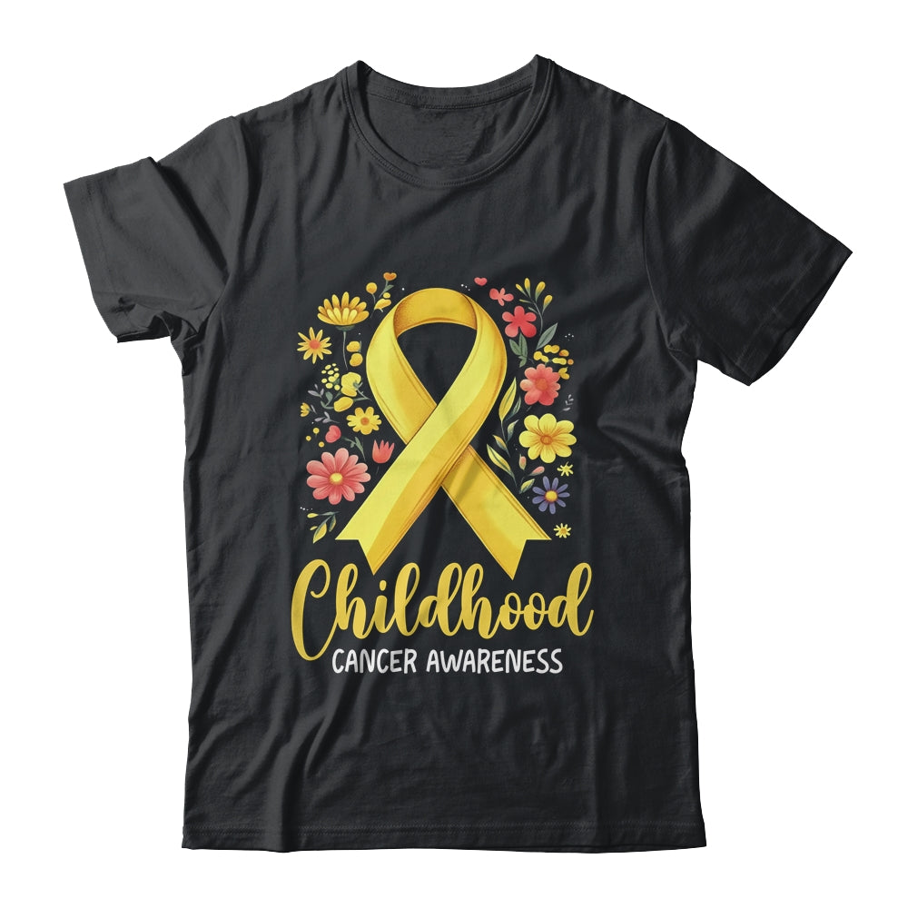 Gold Ribbon Childhood Cancer Awareness Girls Kids Women Floral Shirt & Hoodie | siriusteestore