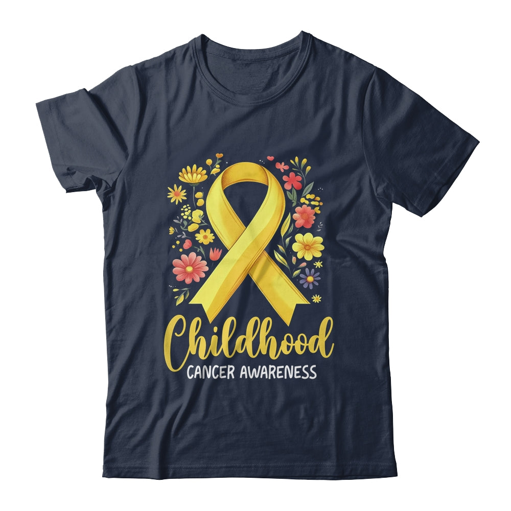 Gold Ribbon Childhood Cancer Awareness Girls Kids Women Floral Shirt & Hoodie | siriusteestore