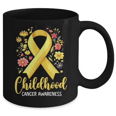 Gold Ribbon Childhood Cancer Awareness Girls Kids Women Floral Mug | siriusteestore
