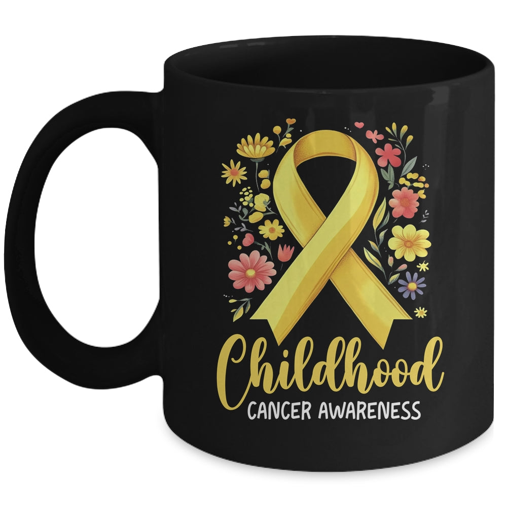 Gold Ribbon Childhood Cancer Awareness Girls Kids Women Floral Mug | siriusteestore