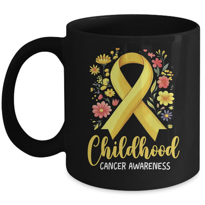 Gold Ribbon Childhood Cancer Awareness Girls Kids Women Floral Mug | siriusteestore