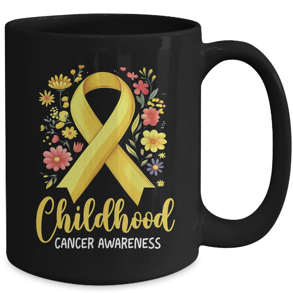 Gold Ribbon Childhood Cancer Awareness Girls Kids Women Floral Mug | siriusteestore