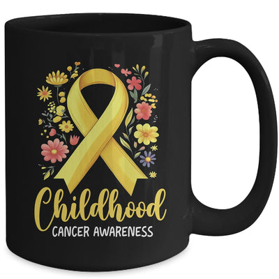 Gold Ribbon Childhood Cancer Awareness Girls Kids Women Floral Mug | siriusteestore