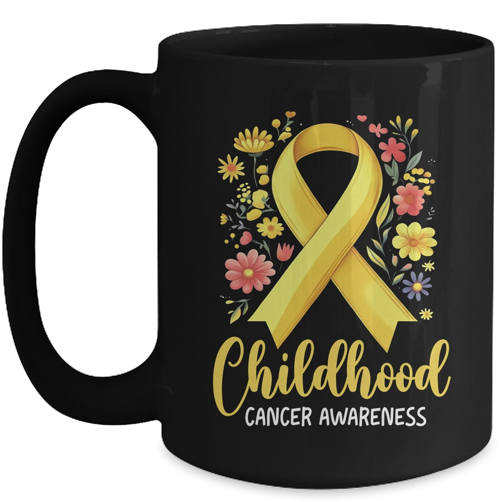 Gold Ribbon Childhood Cancer Awareness Girls Kids Women Floral Mug | siriusteestore