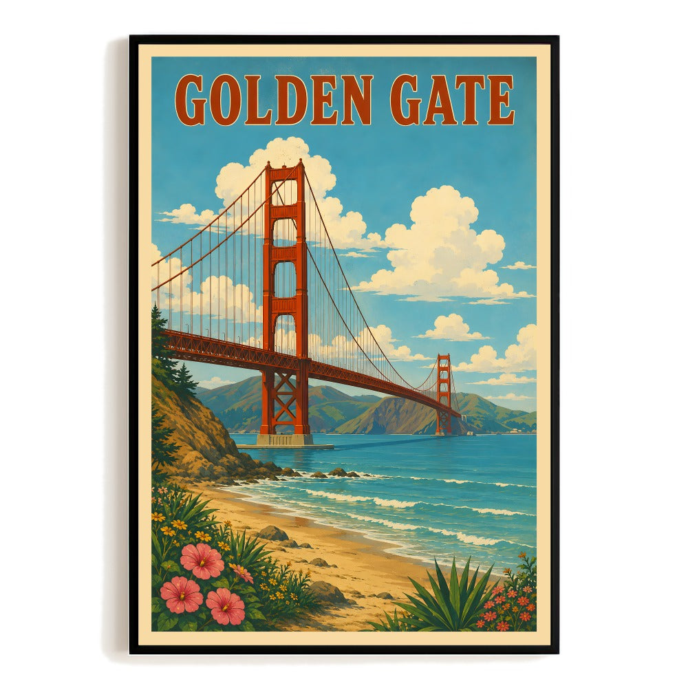 Golden Gate Bridge Retro San Francisco Travel Poster Vintage Wall Art Decor Landscape Print Painting Picture For Home Living Room Office Bedroom Unframed | siriusteestore