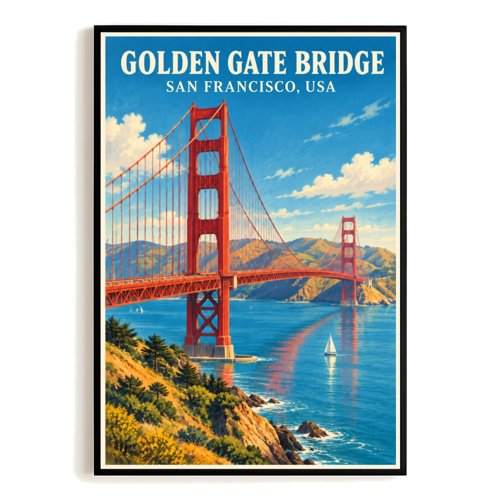 Golden Gate Bridge San Francisco Travel Souvenir Poster Vintage California Bay Wall Art Print Coastal Landmark Cityscape Decor For Home Living Room Bedroom Gift Unframed | siriusteestore