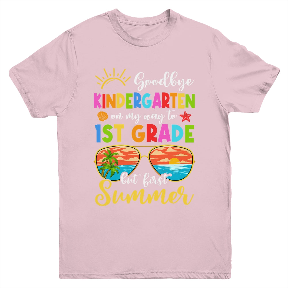 Goodbye Kindergarten Graduation To 1st Grade Hello Summer Youth Shirt | siriusteestore