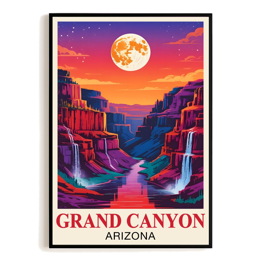 Grand Canyon Arizona Vintage Travel Poster Stunning Sunset Canyon Waterfall Moon Night Landscape Wall Art Print Ideal For Home Office Living Room Bedroom Decor Unframed | siriusteestore