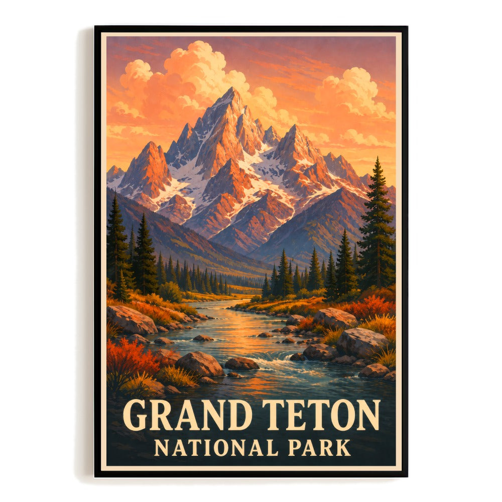 Grand Teton National Park Gift Travel Poster Vintage Wyoming Mountain Hiking Landscape Wall Art Decor For Home Living Room Office Bedroom Kitchen Souvenir Unframed | siriusteestore