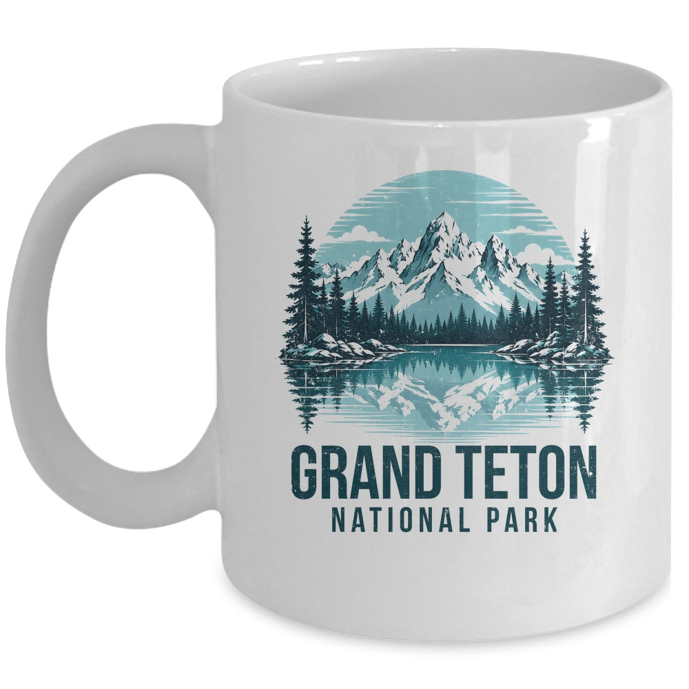 Grand Teton National Park Retro Mountain Lake Outdoor Hiking Mug | siriusteestore