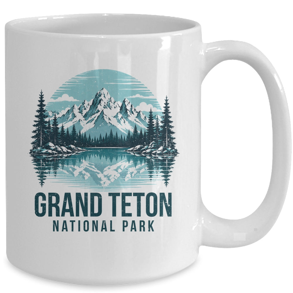 Grand Teton National Park Retro Mountain Lake Outdoor Hiking Mug | siriusteestore