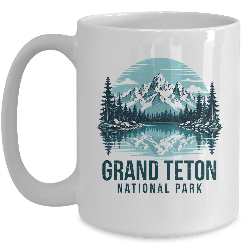 Grand Teton National Park Retro Mountain Lake Outdoor Hiking Mug | siriusteestore