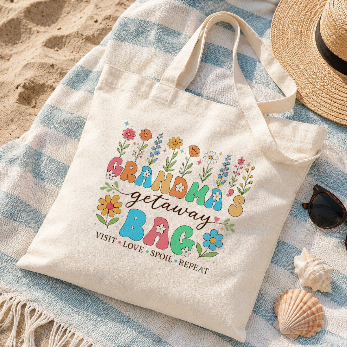 Grandma's Getaway Bag Floral Tote Bag Aesthetic Canvas Tote For Grandma Mom Women Reusable Grocery Shopping Beach Travel Everyday Use Gift For Grandmother Birthday Shirt & Hoodie | siriusteestore