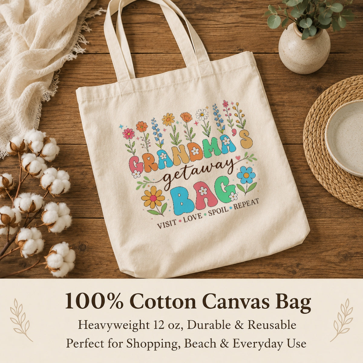 Grandma's Getaway Bag Floral Tote Bag Aesthetic Canvas Tote For Grandma Mom Women Reusable Grocery Shopping Beach Travel Everyday Use Gift For Grandmother Birthday Shirt & Hoodie | siriusteestore