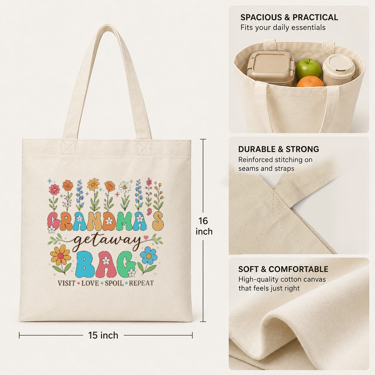 Grandma's Getaway Bag Floral Tote Bag Aesthetic Canvas Tote For Grandma Mom Women Reusable Grocery Shopping Beach Travel Everyday Use Gift For Grandmother Birthday Shirt & Hoodie | siriusteestore