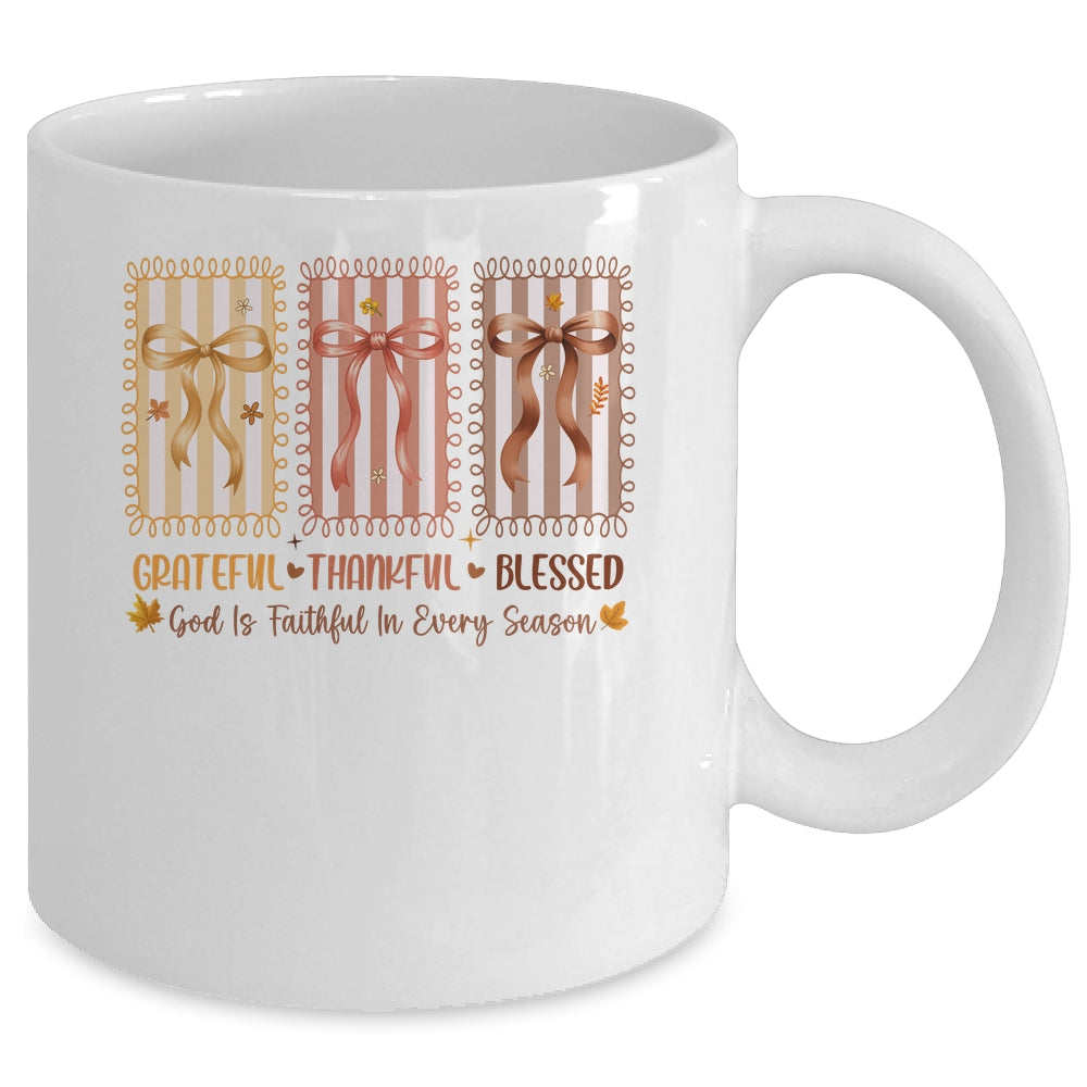 Grateful Thankful Blessed Coquette Fall Season Christian Mug | siriusteestore