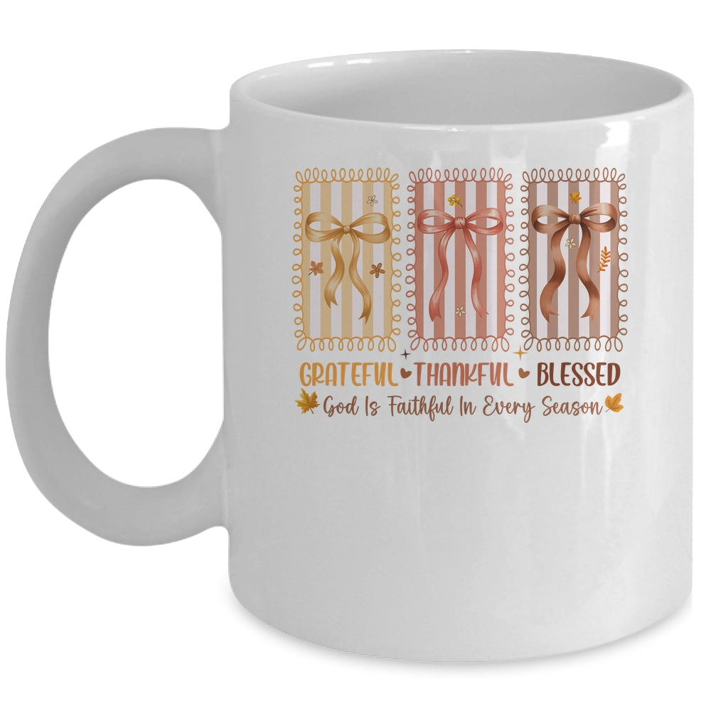 Grateful Thankful Blessed Coquette Fall Season Christian Mug | siriusteestore