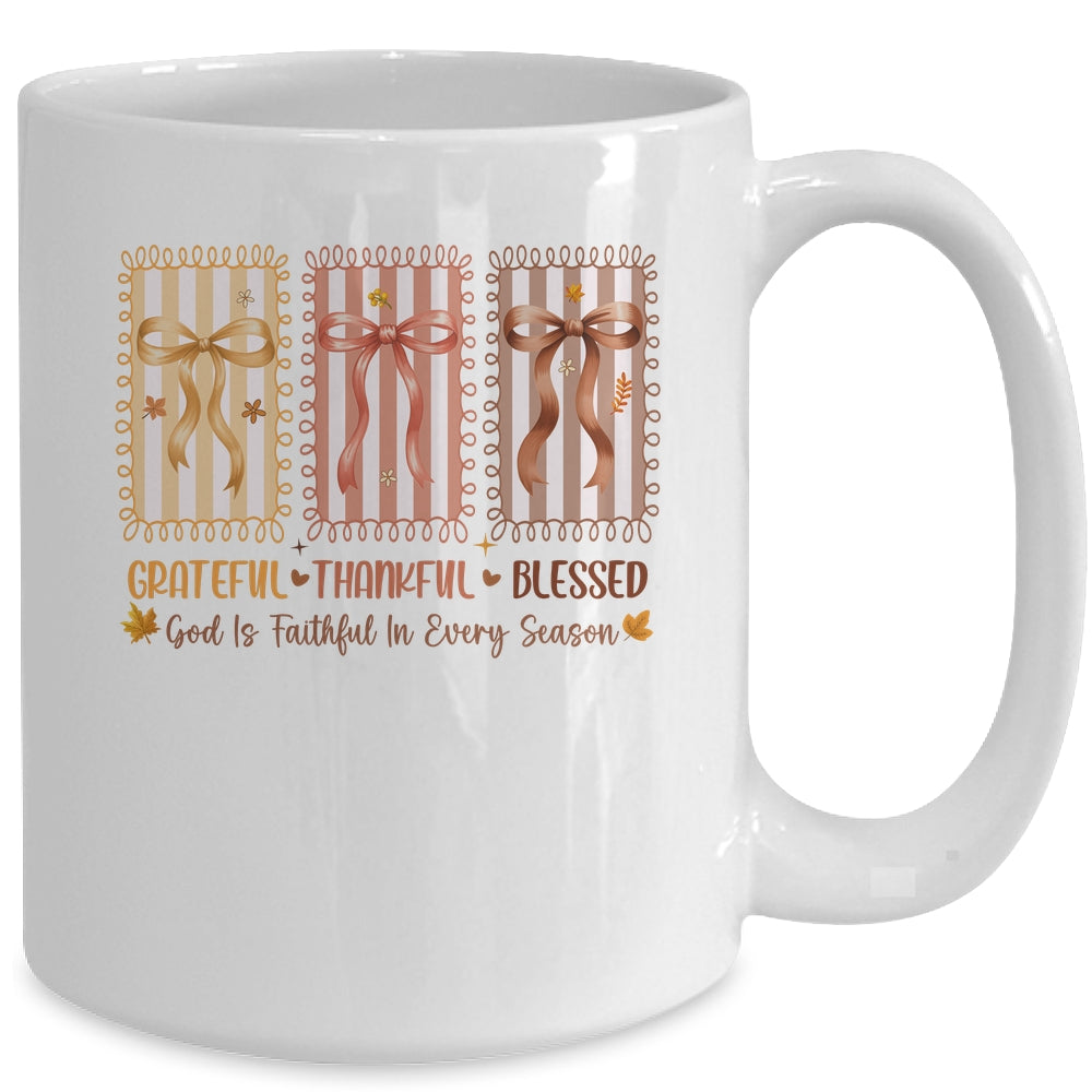 Grateful Thankful Blessed Coquette Fall Season Christian Mug | siriusteestore