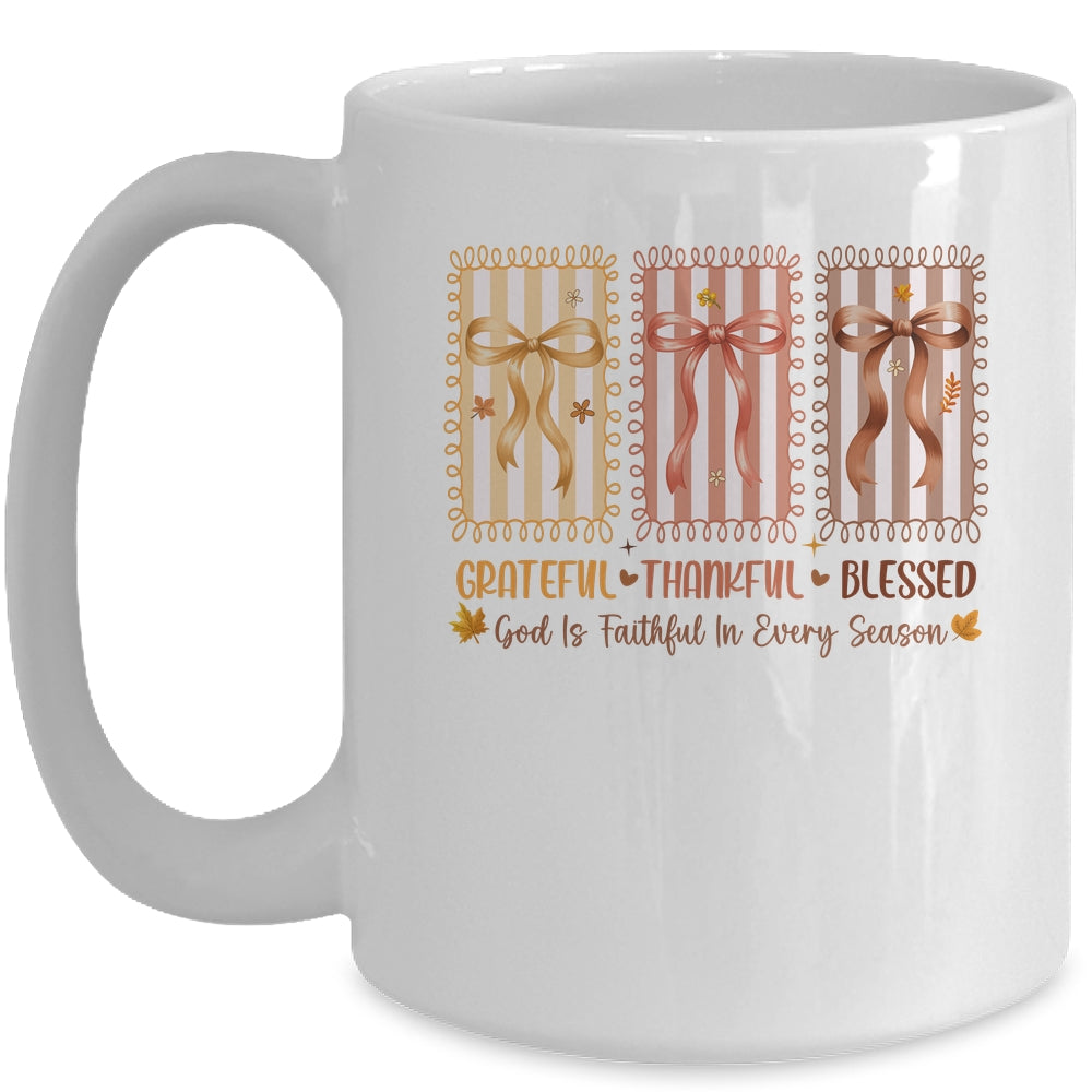Grateful Thankful Blessed Coquette Fall Season Christian Mug | siriusteestore