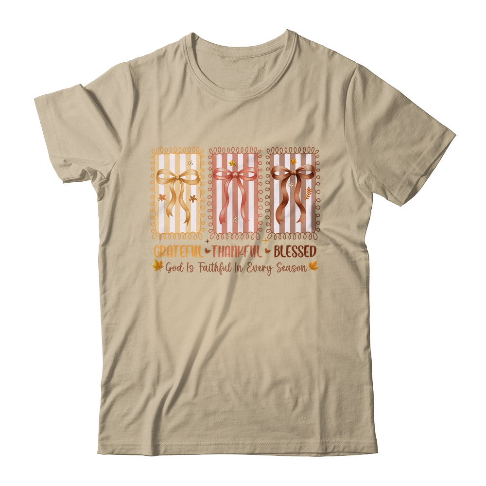 Grateful Thankful Blessed Coquette Fall Season Christian Shirt & Sweatshirt | siriusteestore