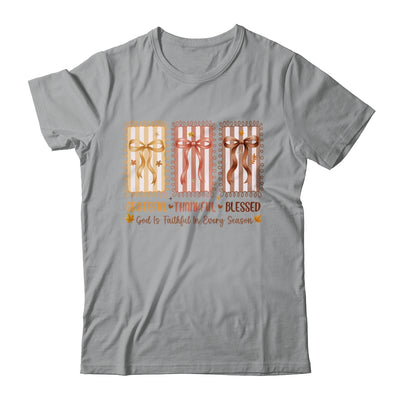 Grateful Thankful Blessed Coquette Fall Season Christian Shirt & Sweatshirt | siriusteestore