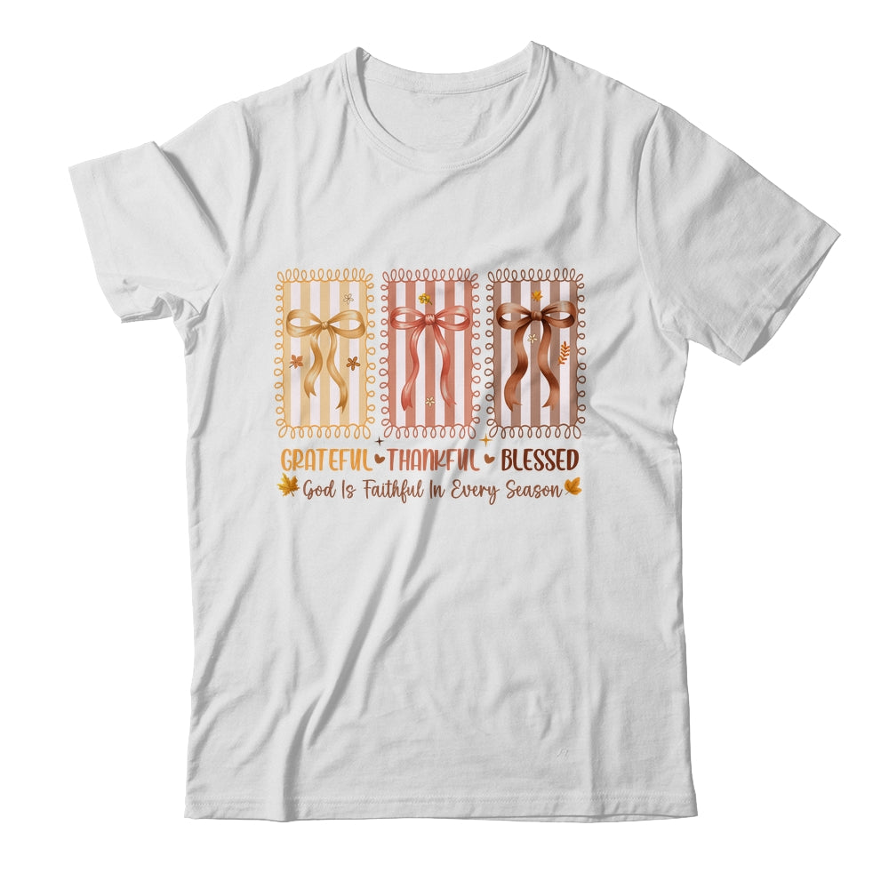 Grateful Thankful Blessed Coquette Fall Season Christian Shirt & Sweatshirt | siriusteestore